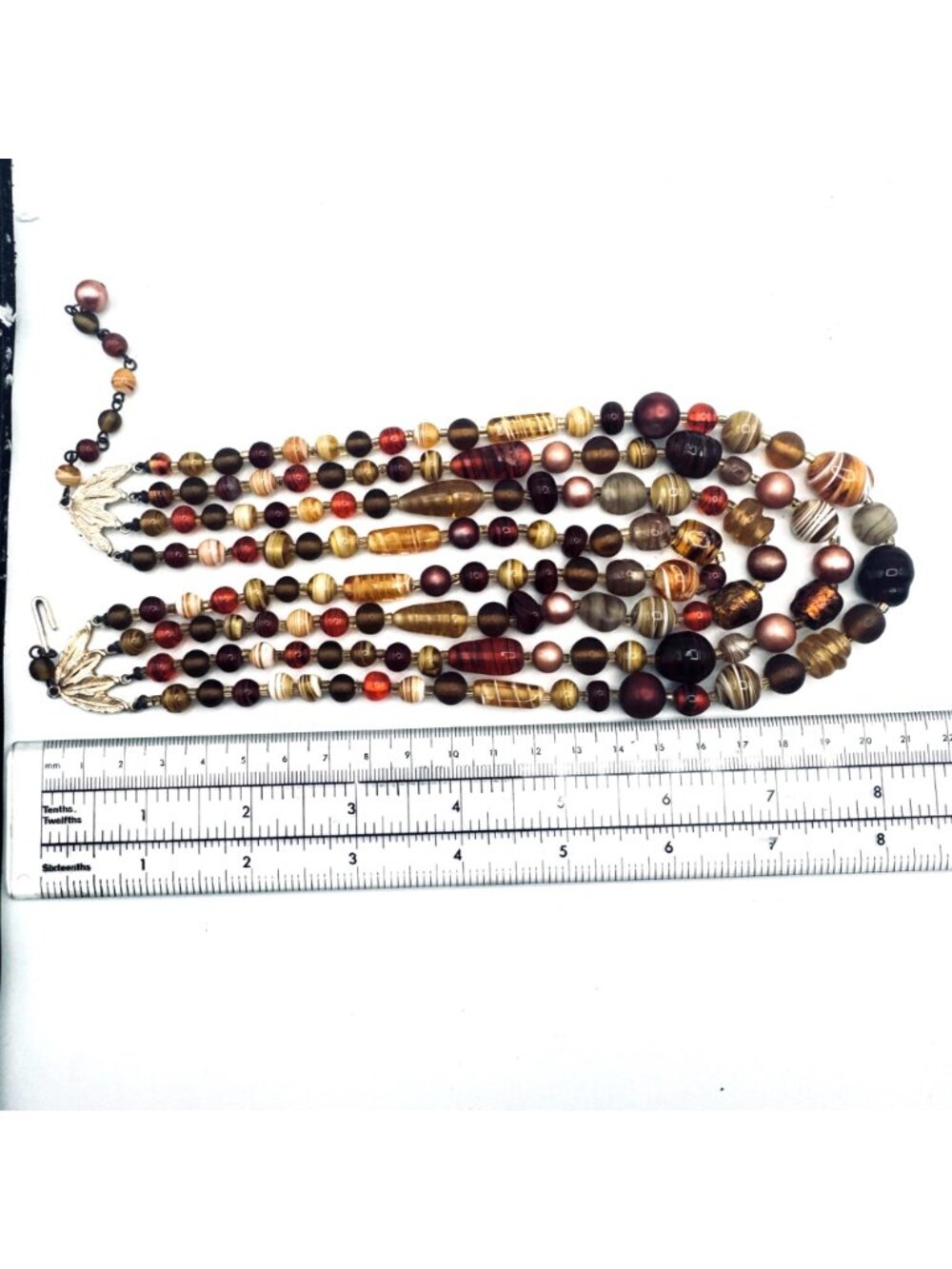 Vintage Multi-Strand Glass Bead Bib Necklace Handmade Lampwork Fall Colors - Picture 8 of 9